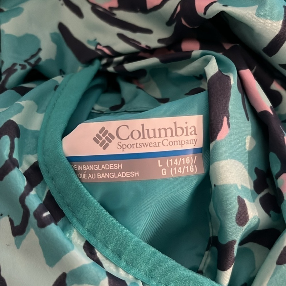 Columbia Girls Size L 14/16 Reversible Blue Floral Full Zip Windbreaker Jacket - Picture 6 of 6